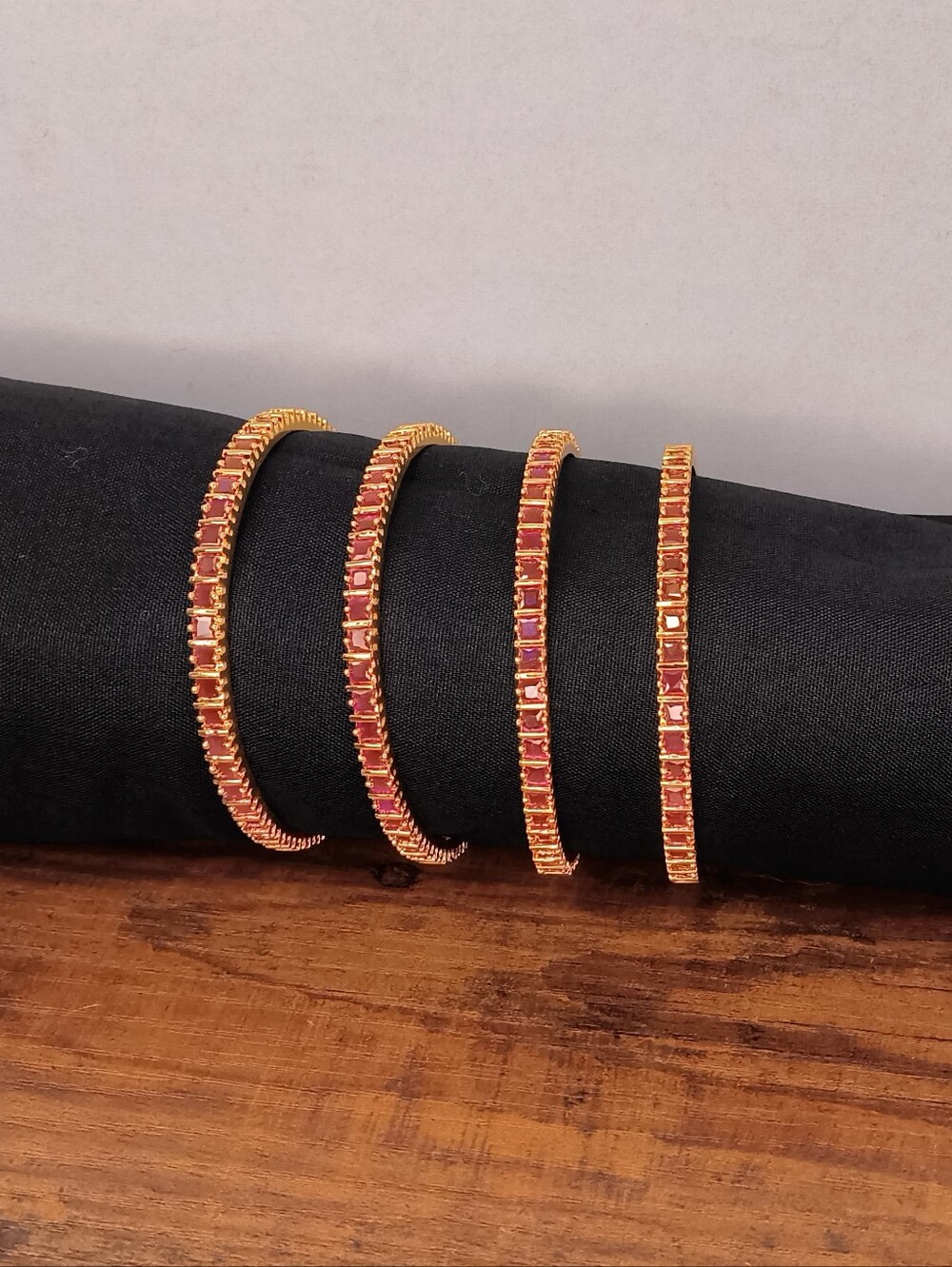 Gold-Tone Pink Crystal Bangle Bracelet 4 pc Set - Women's Jewelry 8 inch